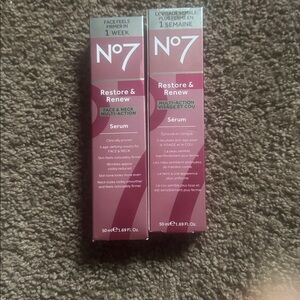 2 NIB No7 RESTORE & RENEW FACE/NECK SERUM